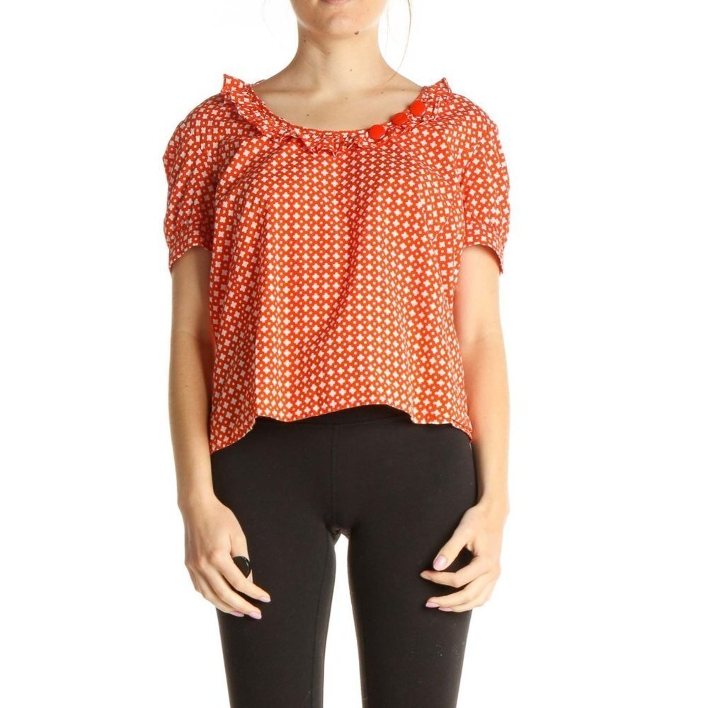 J CREW RUFFLE NECK COTTON SHORT SLEEVE BLOUSE 6